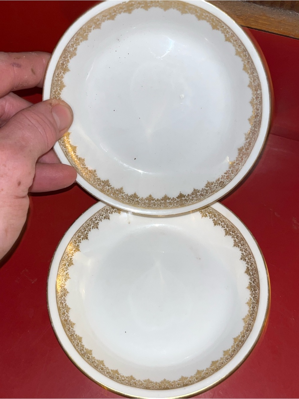 Pair Antique A Lanternier Limoges France Dessert Berry Bowls Gold Filigree 1891